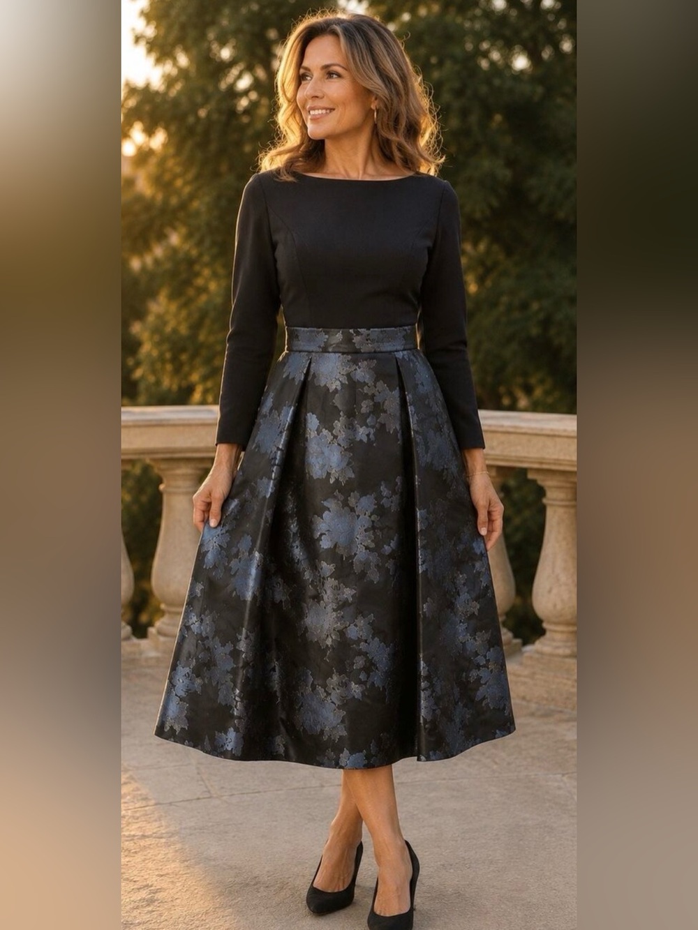 Oleg Cassini Floral Jacquard High Low Dress Size 4 Pockets Wedding Guest Formal